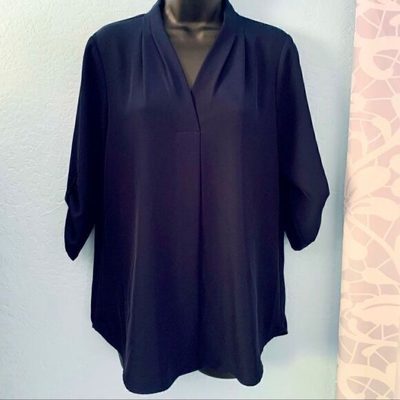 Calvin Klein Navy Blue Pullover Blouse With 3/4 Button Sleeves Size Medium/Large - Picture 1 of 6